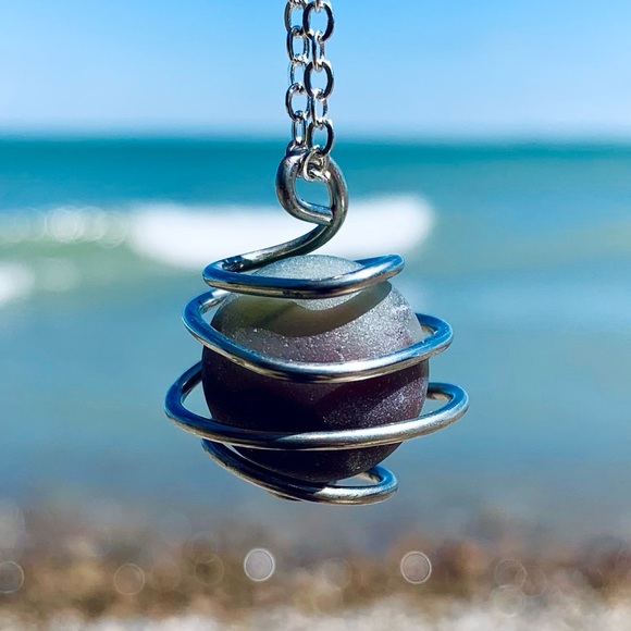 Hand Crafted Jewelry - Rare Gray Marble Seaglass Necklace
